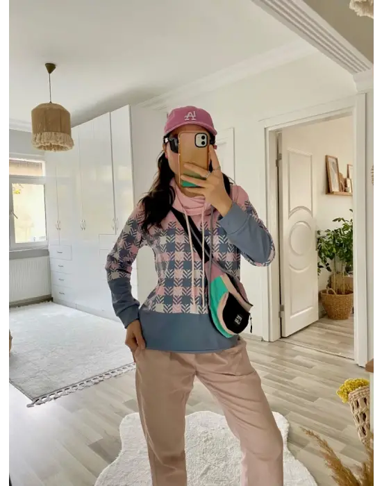 Kadın Uzun Kollu Balıkçı Yaka Bağcıklı Desenli şardonlu Dalgıç Bluz