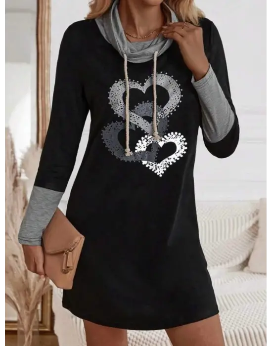 Kadın Uzun Kollu Balıkçı Yaka Bağcıklı Iki Iplik Elbise