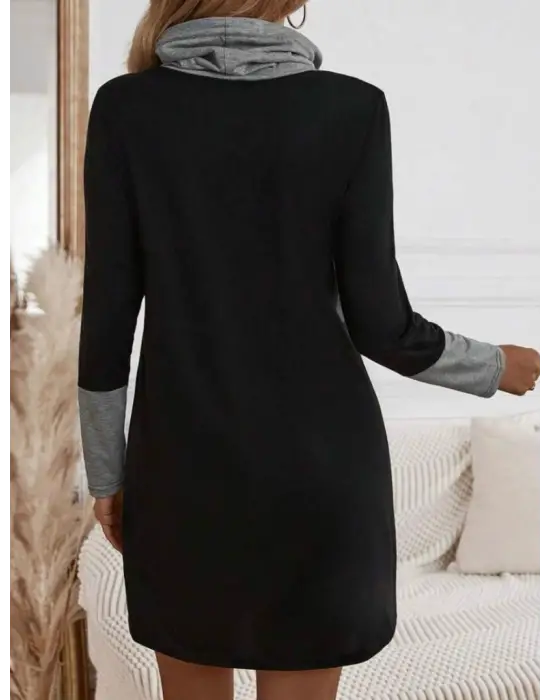 Kadın Uzun Kollu Balıkçı Yaka Bağcıklı Iki Iplik Elbise