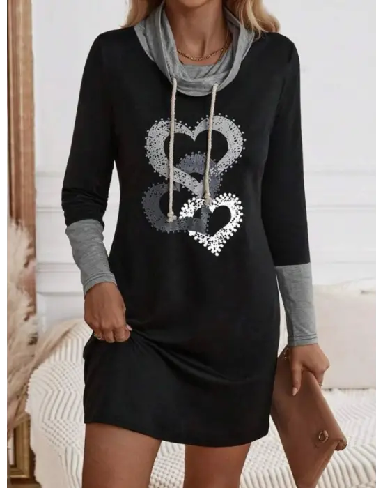 Kadın Uzun Kollu Balıkçı Yaka Bağcıklı Iki Iplik Elbise