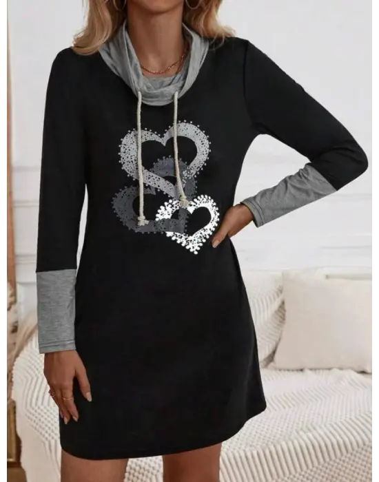 Kadın Uzun Kollu Balıkçı Yaka Bağcıklı Iki Iplik Elbise