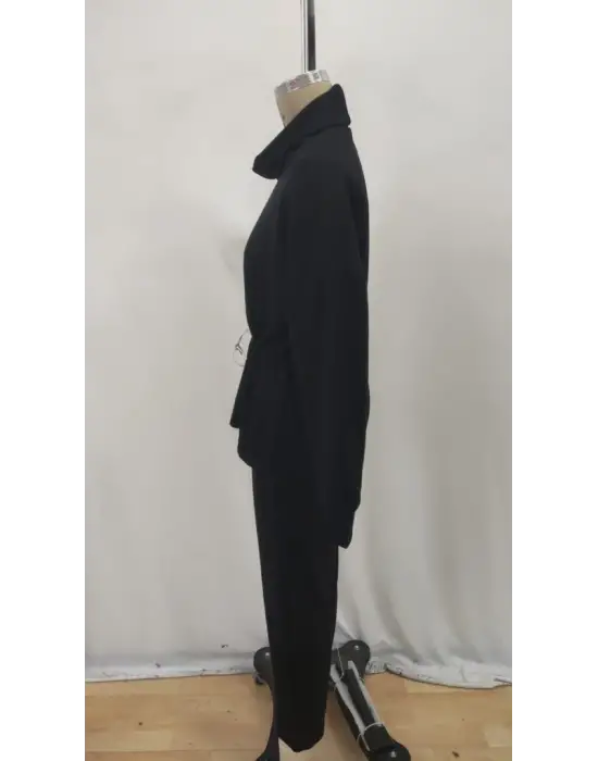 Kadın Uzun Kollu Balıkçı Yaka Belden Lastikli Modal Bluz Ve Pantolon Ikili Takım