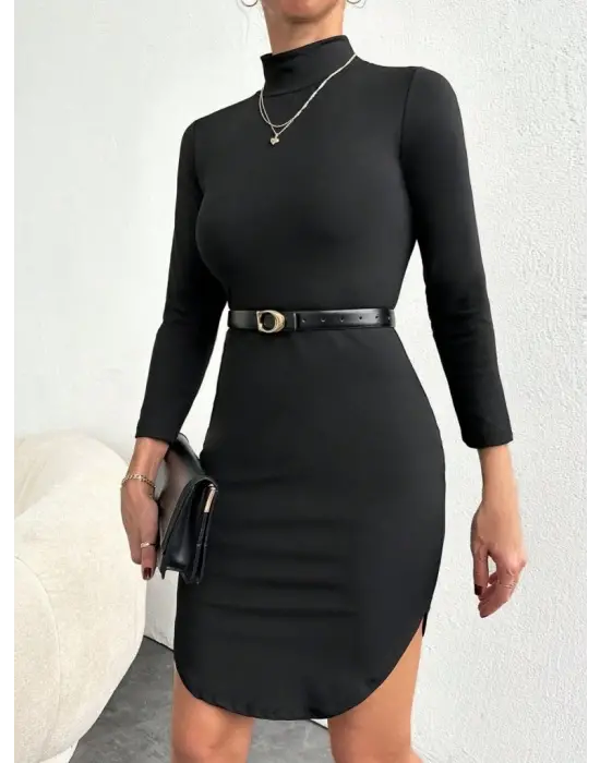 Omarı Rahat Kesim Beyaz Kadın Elbisesi - Uzun Kollu Balıkcı Yaka Stili