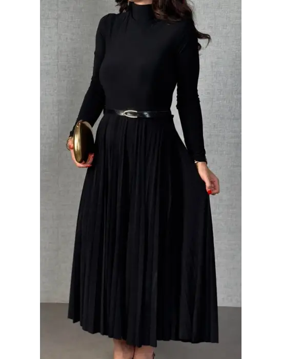 Modern Kadın Pileli Balıkçı Yaka Elbise