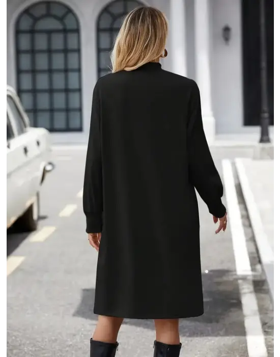 Kadın Uzun Kollu Balıkçı Yaka Kısa şardonlu Dalgıç Elbise