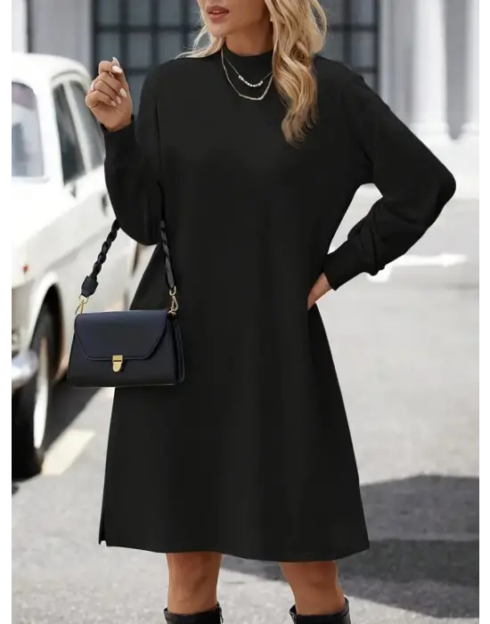 Kadın Uzun Kollu Balıkçı Yaka Kısa şardonlu Dalgıç Elbise