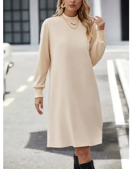 Kadın Uzun Kollu Balıkçı Yaka Kısa şardonlu Dalgıç Elbise