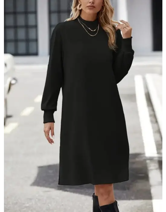 Kadın Uzun Kollu Balıkçı Yaka Kısa şardonlu Dalgıç Elbise