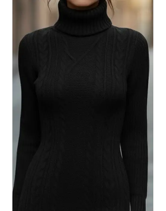 Kadın Uzun Kollu Balıkçı Yaka Kısa Triko Elbise