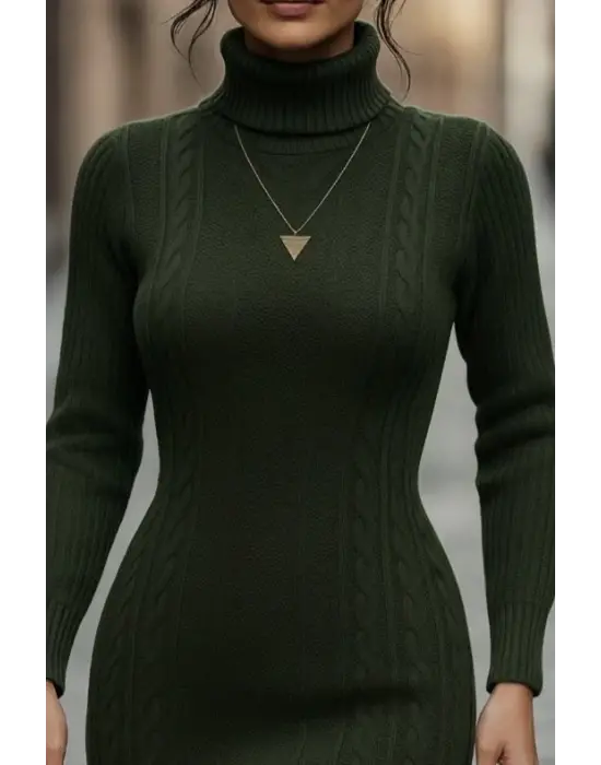 Kadın Uzun Kollu Balıkçı Yaka Kısa Triko Elbise