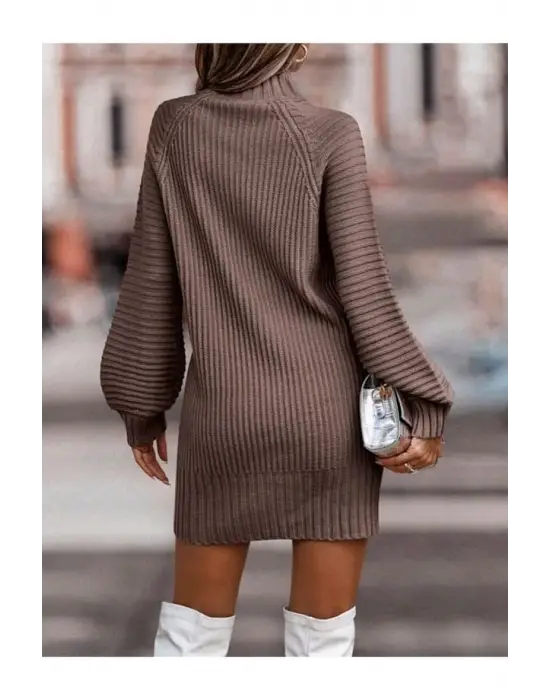 Kadın Uzun Kollu Balıkçı Yaka Mini Triko Elbise