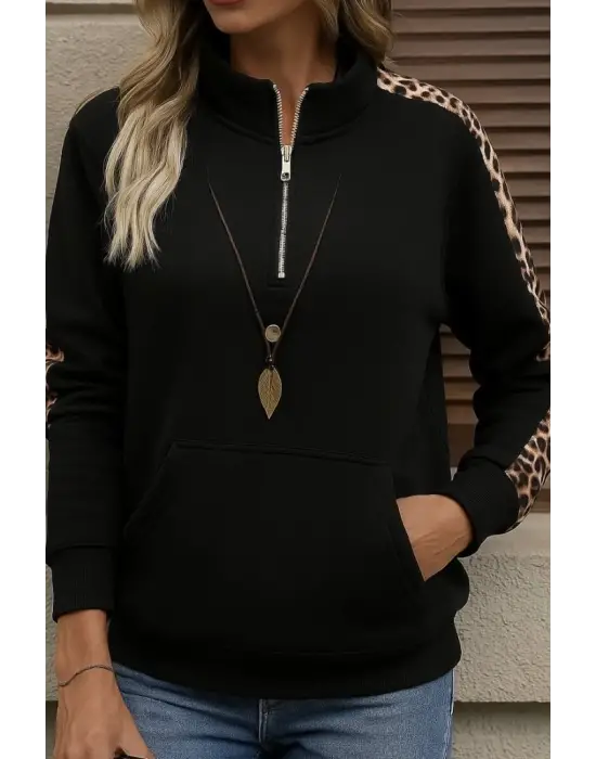 Kadın Uzun Kollu Balıkçı Yaka önden Fermuarlı Polar Bluz