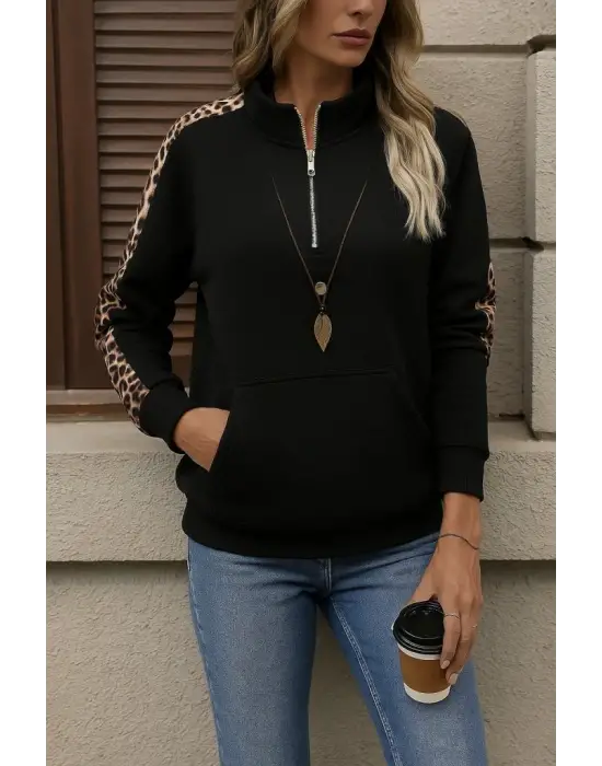 Kadın Uzun Kollu Balıkçı Yaka önden Fermuarlı Polar Bluz