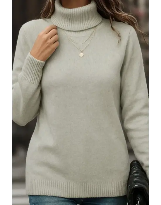 Kadın Uzun Kollu Balıkçı Yaka Triko Bluz