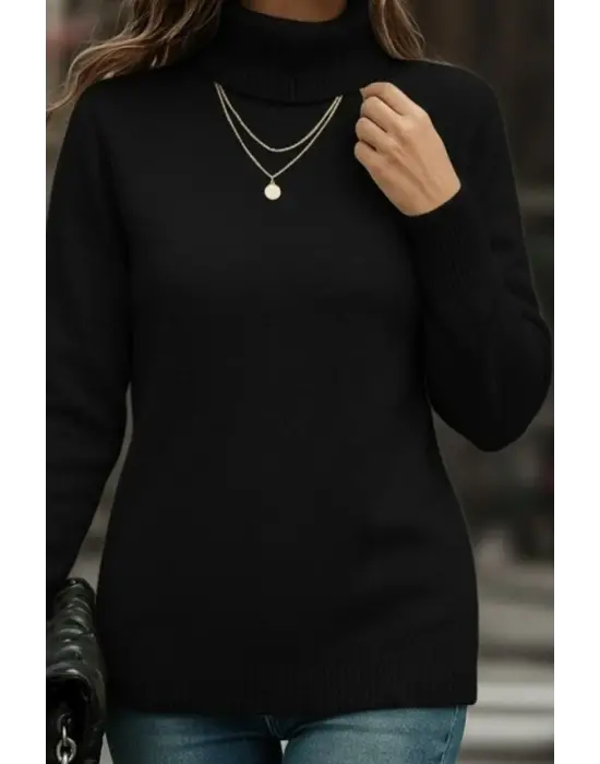 Kadın Uzun Kollu Balıkçı Yaka Triko Bluz