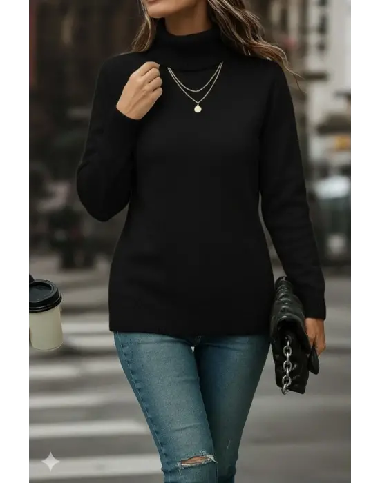 Kadın Uzun Kollu Balıkçı Yaka Triko Bluz