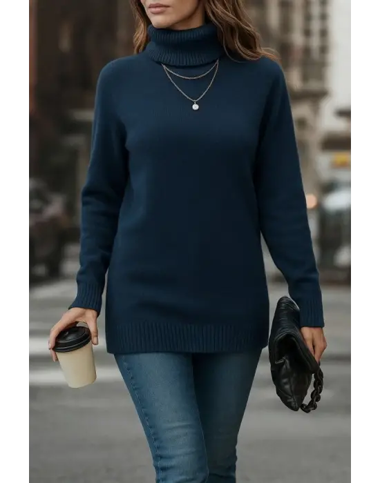 Kadın Uzun Kollu Balıkçı Yaka Triko Bluz