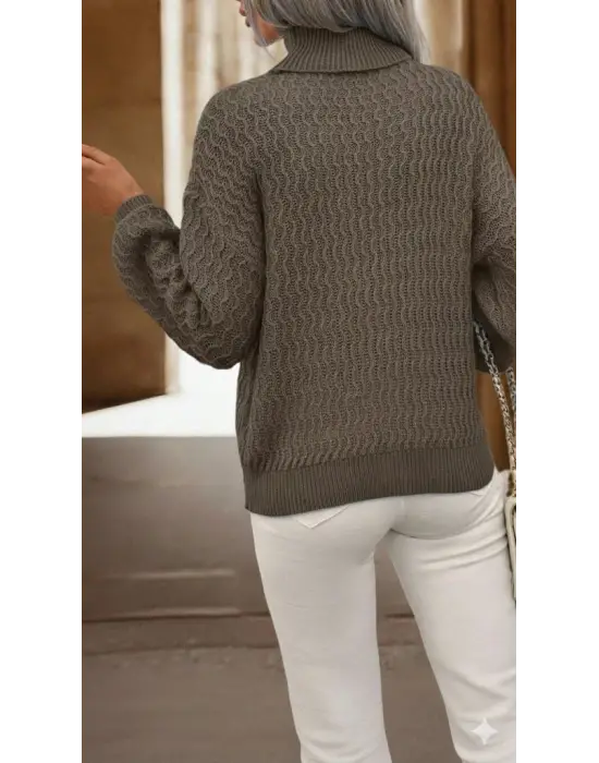 Kadın Uzun Kollu Balıkçı Yaka Triko Bluz