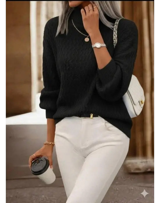 Kadın Uzun Kollu Balıkçı Yaka Triko Bluz