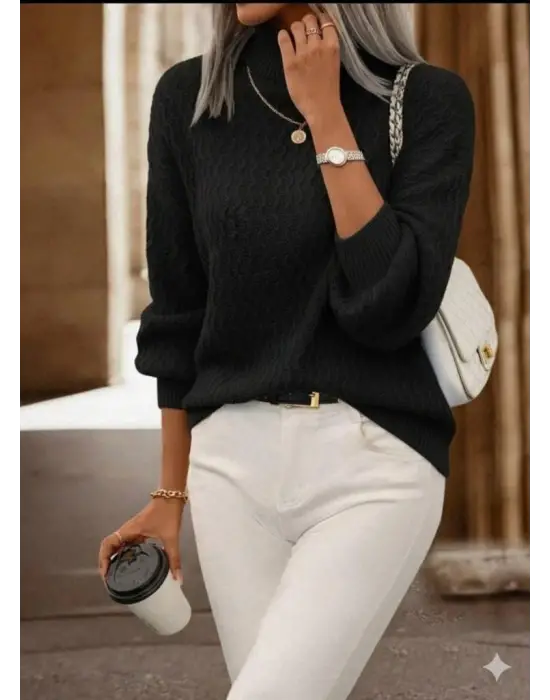 Kadın Uzun Kollu Balıkçı Yaka Triko Bluz