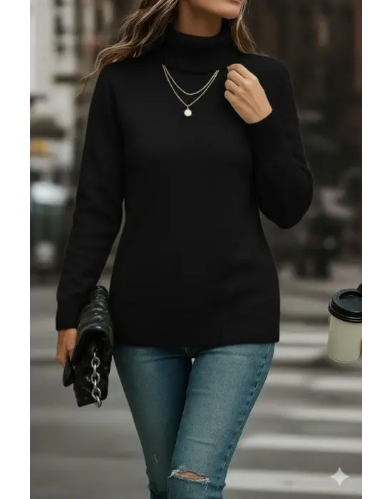 Kadın Uzun Kollu Balıkçı Yaka Triko Bluz