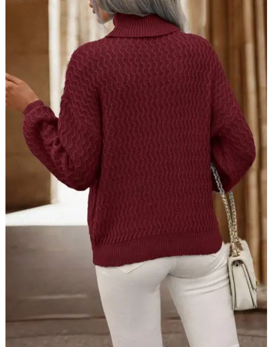 Kadın Uzun Kollu Balıkçı Yaka Triko Bluz