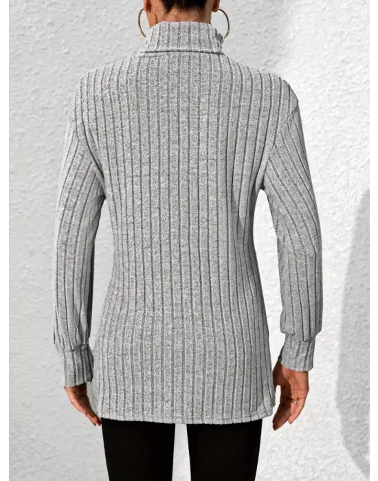 Kadın Uzun Kollu Balıkçı Yaka Yandan Yırtmaçlı şardonlu Kaşkorse Bluz