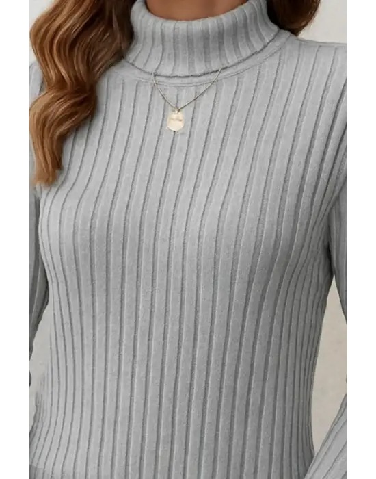 Kadın Uzun Kollu Balıkçı Yaka Yandan Yırtmaçlı şardonlu Kaşkorse Bluz