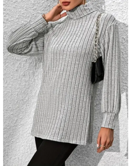 Kadın Uzun Kollu Balıkçı Yaka Yandan Yırtmaçlı şardonlu Kaşkorse Bluz