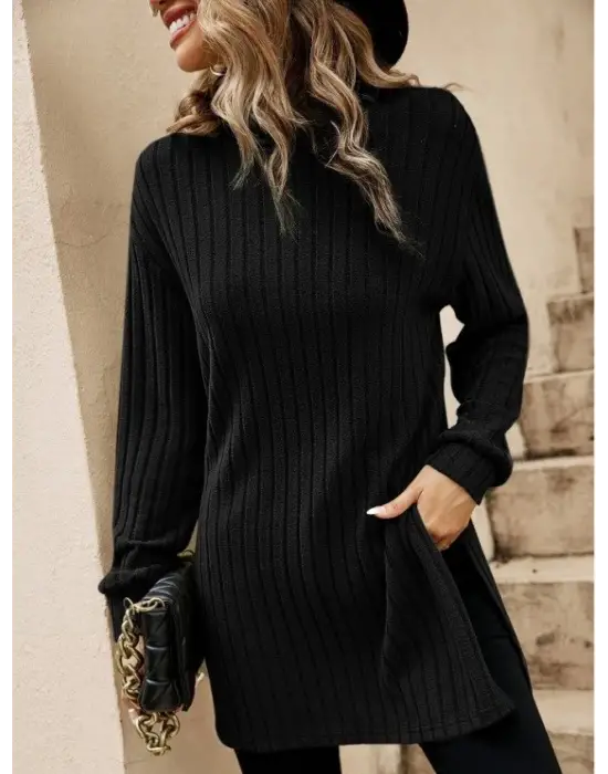 Kadın Uzun Kollu Balıkçı Yakayanlar Yırtmaçlı Kaşkorse Bluz