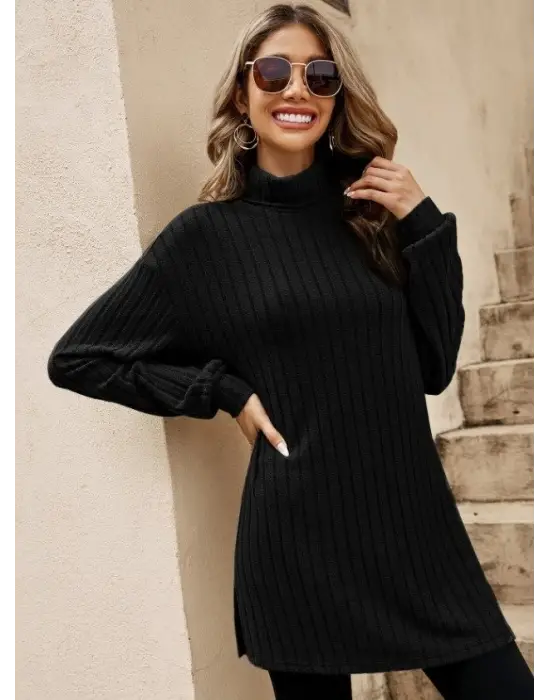 Kadın Uzun Kollu Balıkçı Yakayanlar Yırtmaçlı Kaşkorse Bluz