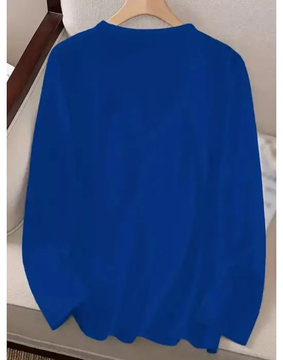 Kadın Uzun Kollu Bisiklet Yaka Ay Baskılı Viskon Bluz