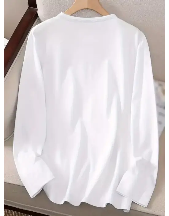 Kadın Uzun Kollu Bisiklet Yaka Ay Baskılı Viskon Bluz