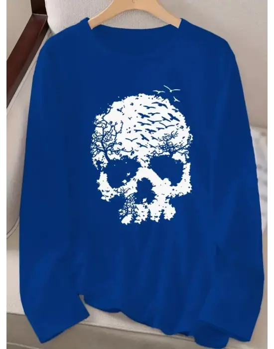 Kadın Uzun Kollu Bisiklet Yaka Ayçiçeği Desenli Viskon Bluz