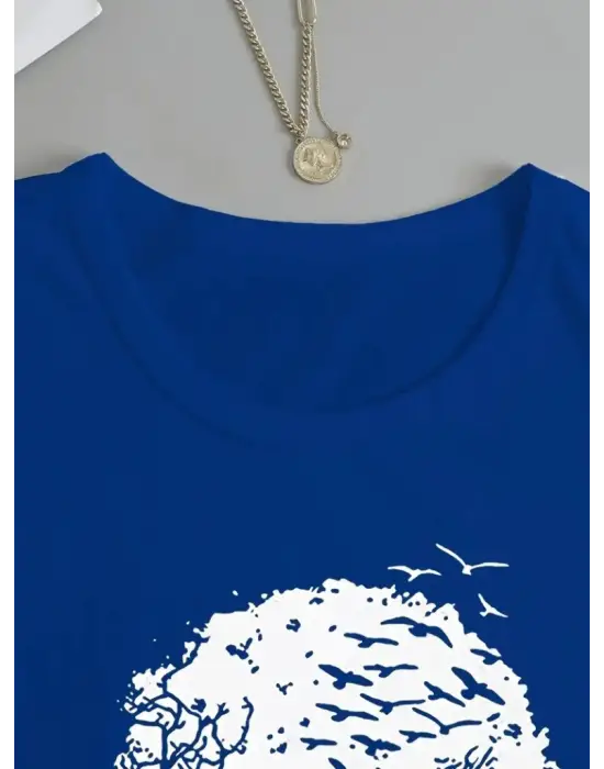 Kadın Uzun Kollu Bisiklet Yaka Ayçiçeği Desenli Viskon Bluz