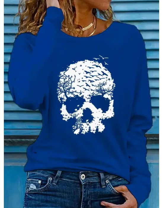 Kadın Uzun Kollu Bisiklet Yaka Ayçiçeği Desenli Viskon Bluz