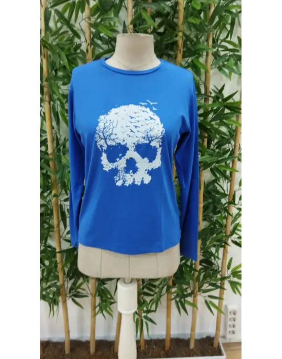 Kadın Uzun Kollu Bisiklet Yaka Ayçiçeği Desenli Viskon Bluz