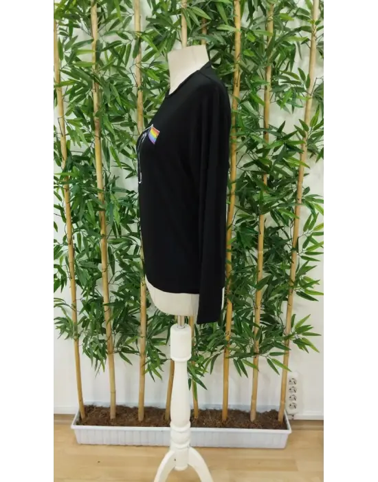 Kadın Uzun Kollu Bisiklet Yaka Baskılı Iki Iplik Bluz