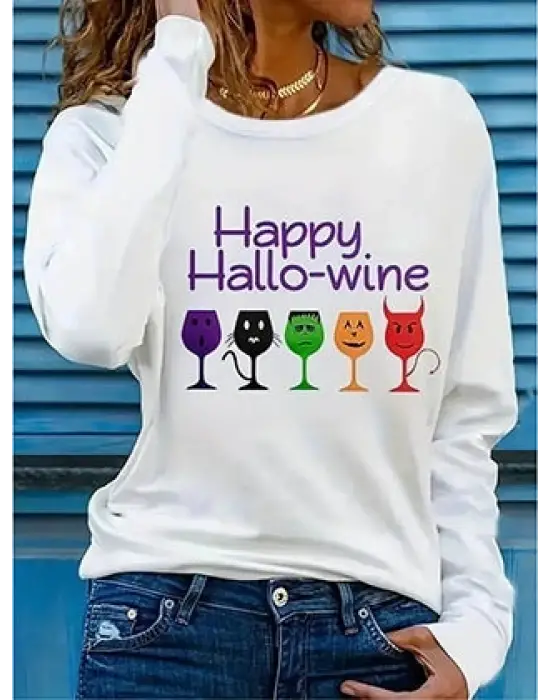 Kadın Uzun Kollu Bisiklet Yaka Baskılı Viskon Bluz