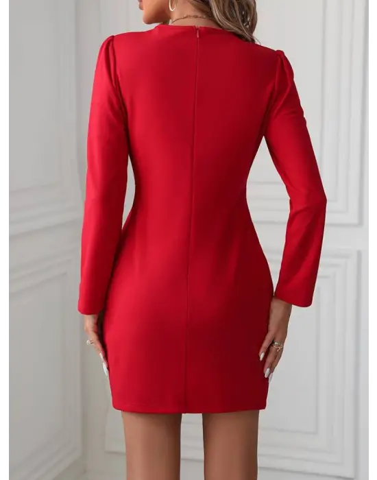 Kadın Uzun Kollu Bisiklet Yaka Bel Kemer Detay Ithal Krep Elbise