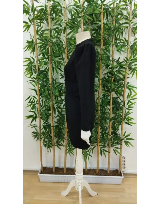 Kadın Uzun Kollu Bisiklet Yaka Bel Kemer Detay Ithal Krep Elbise