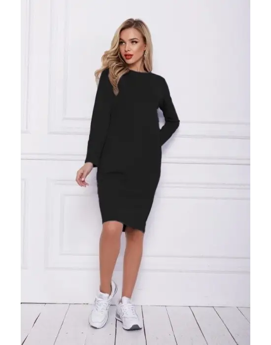 Kadın Uzun Kollu Bisiklet Yaka Cep Detay Etek Ucu Volanlı Iki Iplik Elbise