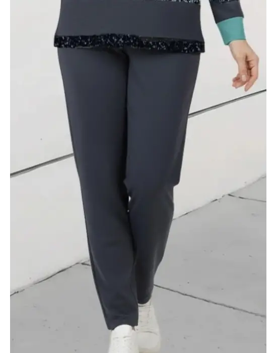 Kadın Uzun Kollu Bisiklet Yaka çizgili Desen Iki Iplik Bluz Ve Pantolon Ikili Takım