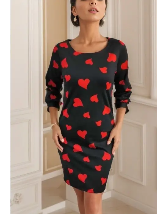 Kadın Uzun Kollu Bisiklet Yaka Dalgıç Mini Boy Elbise