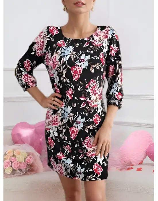 Kadın Uzun Kollu Bisiklet Yaka Dalgıç Mini Boy Elbise