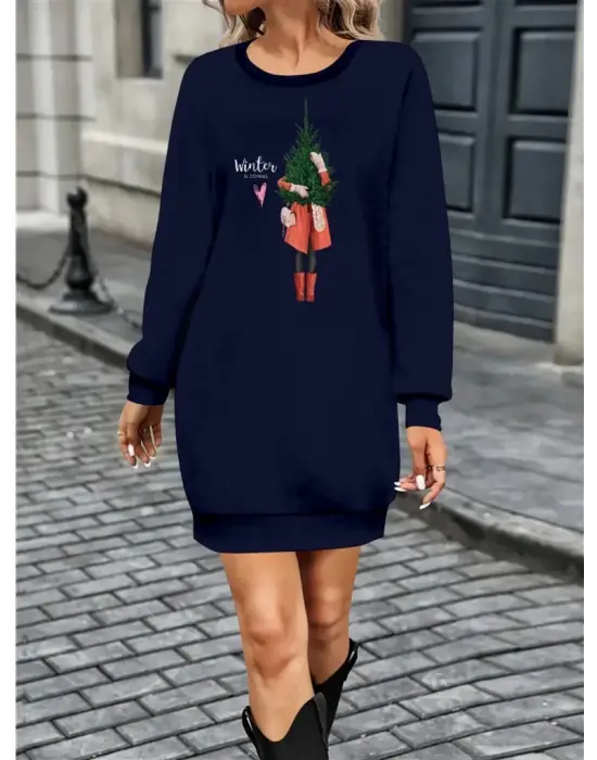 Omarı Rahat ve Şık Kadın Desenli Viskon Elbise