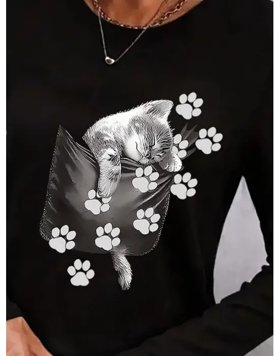 Omarı Şık Kadın Desenli Uzun Kollu Bluz