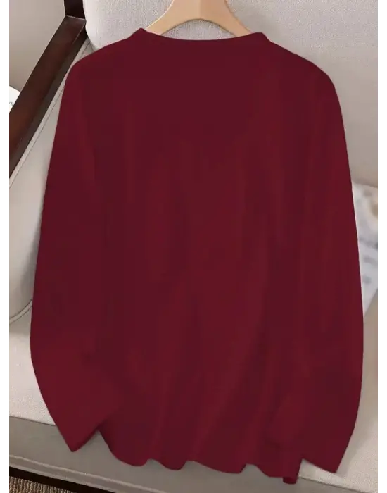 Kadın Uzun Kollu Bisiklet Yaka Desenli Viskon Bluz