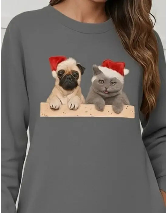 Kadın Uzun Kollu Bisiklet Yaka Desenli Viskon Iki Iplik Bluz