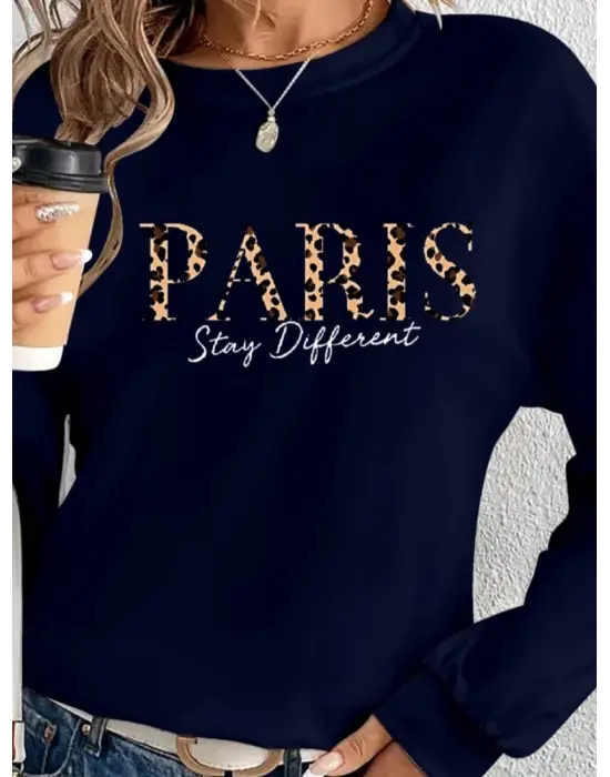 Kadın Uzun Kollu Bisiklet Yaka Desenli Viskon Iki Iplik Bluz